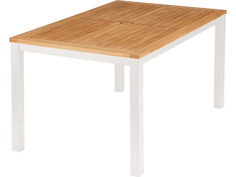 Barlow Tyrie Aura Dining Table Arctic White Powder-Coated Aluminum Natural Teak 57"W x 35"D x 29"H