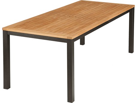 Barlow Tyrie Aura Dining Table Graphite Powder-Coated Aluminum Natural Teak 79"W x 35"D x 29"H