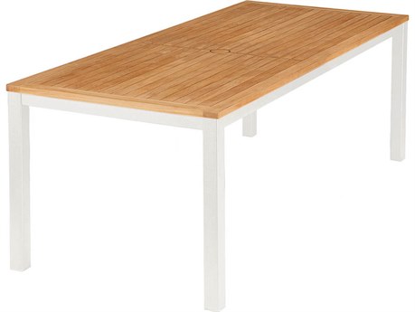 Barlow Tyrie Aura Dining Table Arctic White Powder-Coated Aluminum Natural Teak 79"W x 35"D x 29"H
