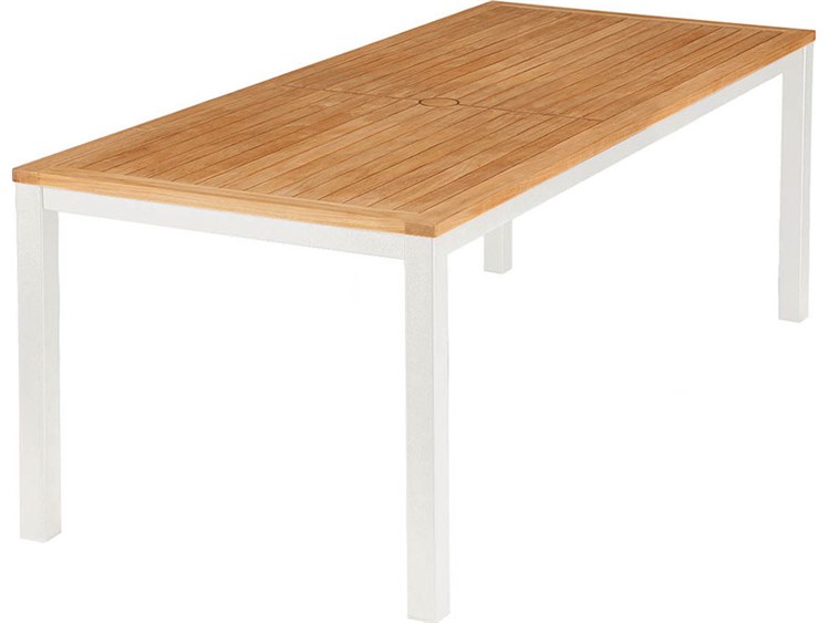 Barlow Tyrie Aura Dining Table Arctic White Powder-Coated Aluminum Natural Teak 79"W x 35"D x 29"H