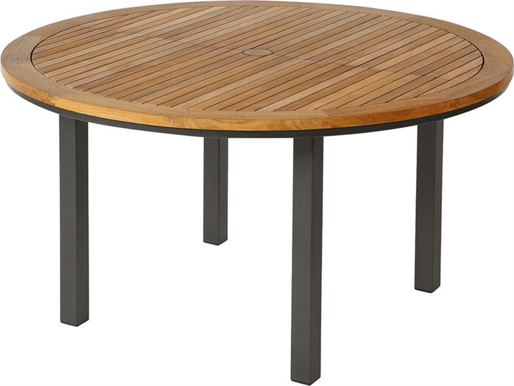 Barlow Tyrie Aura Round Dining Table Graphite Powder-Coated Aluminum Natural Teak