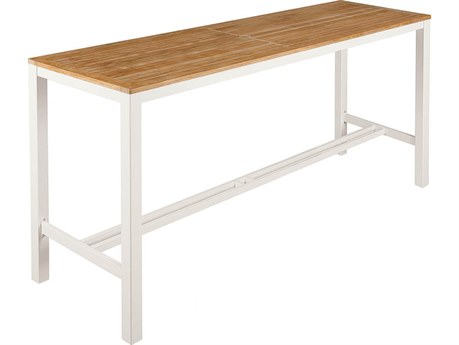 Barlow Tyrie Aura Bar Table Arctic White Powder-Coated Aluminum Natural Teak 79"W x 28"D x 41"H