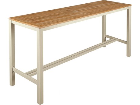 Barlow Tyrie Aura Bar Table Champagne Powder-Coated Aluminum Natural Teak 79"W x 28"D x 41"H