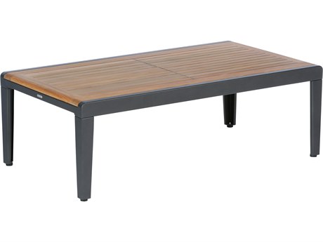 Barlow Tyrie Aura Coffee Table - Graphite Powder-Coated Aluminum - Natural Teak - 47"W x 26"D x 16"H