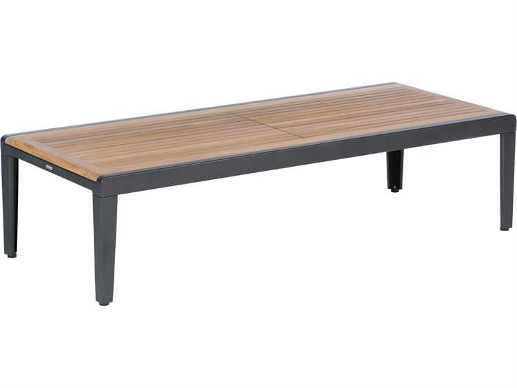 Barlow Tyrie Aura Coffee Table - Graphite Powder-Coated Aluminum - Natural Teak - 63"W x 26"D x 16"H