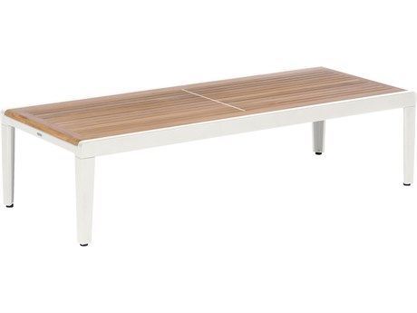 Barlow Tyrie Aura Coffee Table - Arctic White Powder-Coated Aluminum - Natural Teak - 63"W x 26"D x 16"H