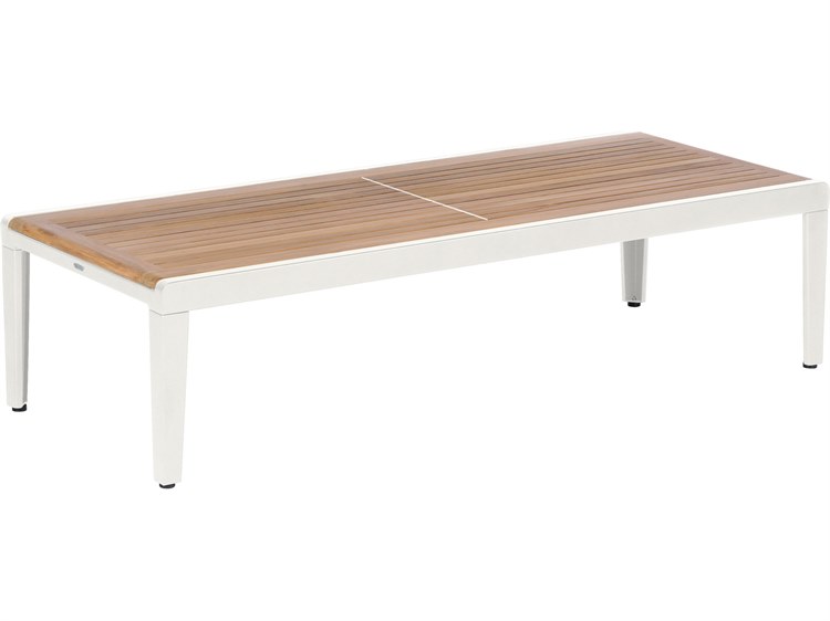 Barlow Tyrie Aura Coffee Table - Arctic White Powder-Coated Aluminum - Natural Teak - 63"W x 26"D x 16"H