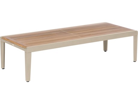 Barlow Tyrie Aura Coffee Table - Champagne Powder-Coated Aluminum - Natural Teak - 63"W x 26"D x 16"H