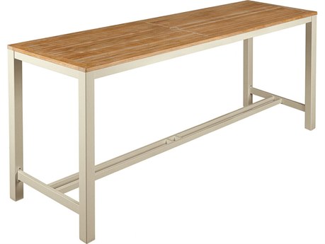 Barlow Tyrie Aura Counter Table Champagne Powder-Coated Aluminum Natural Teak 79"W x 28"D x 36"H