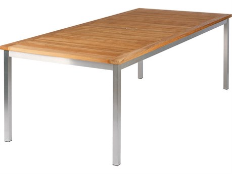 Barlow Tyrie Equinox Dining Table Stainless Steel Natural Teak 85"W x 39"D x 29"H