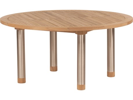 Barlow Tyrie Equinox Dining Table Stainless Steel Natural Teak 58"W x 58"D x 28"H