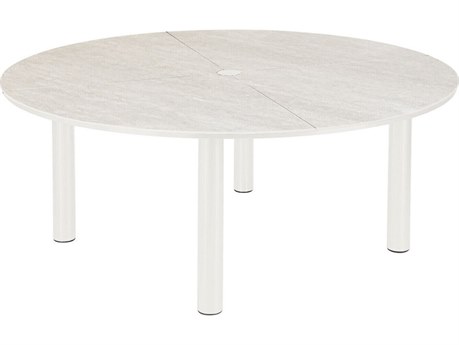 Barlow Tyrie Equinox Round Dining Table Arctic White Powder-Coated Stainless Steel Frost Ceramic