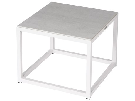 Barlow Tyrie Equinox Side Table - Arctic White Powder Coated Stainless Steel Frame - Frost Ceramic Top