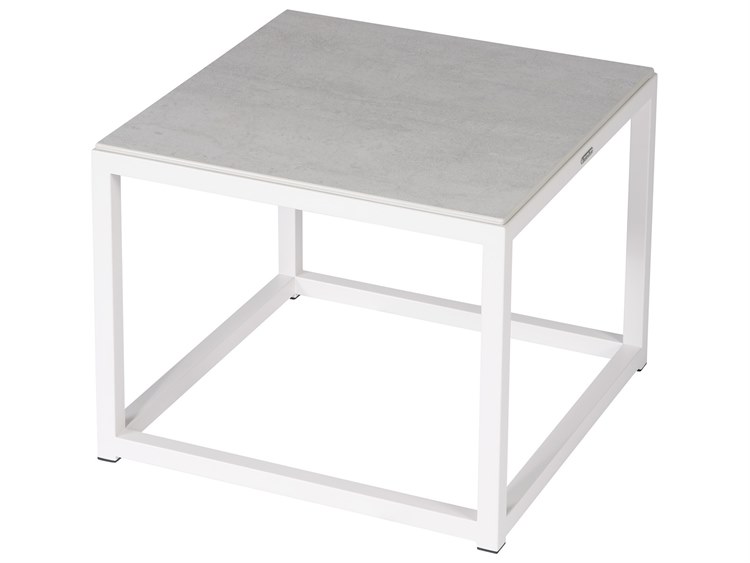 Barlow Tyrie Equinox Side Table - Arctic White Powder Coated Stainless Steel Frame - Frost Ceramic Top