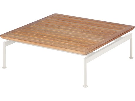 Barlow Tyrie Layout Low Square Table Arctic White Powder-Coated Stainless Steel Natural Teak