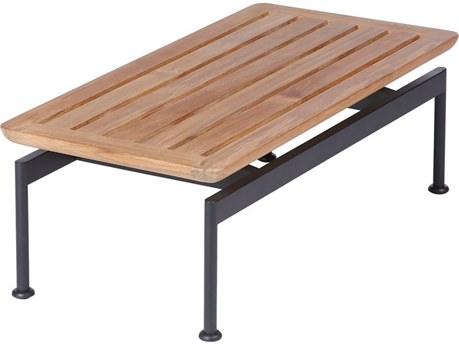 Barlow Tyrie Layout Narrow Coffee Table Forge Grey Powder-Coated Stainless Steel Natural Teak 32"W x 16"D x 11"H