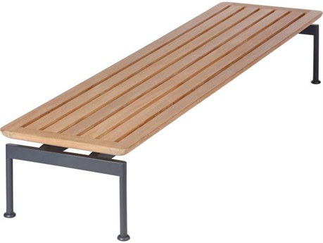 Barlow Tyrie Layout Narrow Coffee Table Forge Grey Powder-Coated Stainless Steel Natural Teak 65"W x 16"D x 11"H