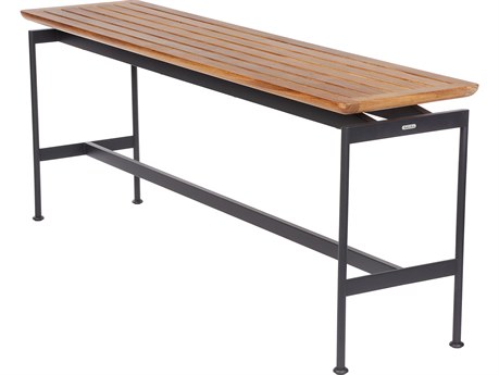 Barlow Tyrie Layout Narrow Console Table Forge Grey Powder-Coated Stainless Steel Natural Teak