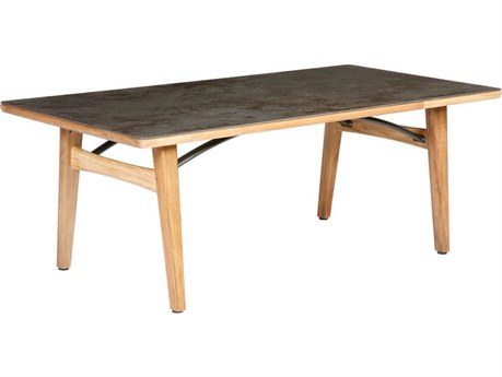 Barlow Tyrie Monterey Dining Table Natural Teak Oxide Ceramic with Umbrella Hole 79"W x 39"D x 29"H