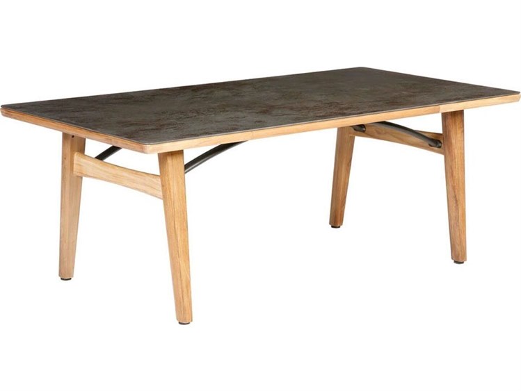 Barlow Tyrie Monterey Dining Table Natural Teak Oxide Ceramic with Umbrella Hole 79"W x 39"D x 29"H