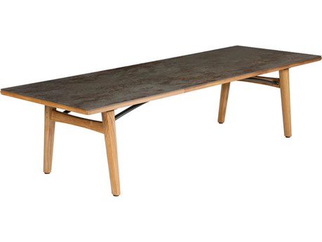 Barlow Tyrie Monterey Dining Table Natural Teak Oxide Ceramic No Umbrella Hole 118"W x 39"D x 29"H