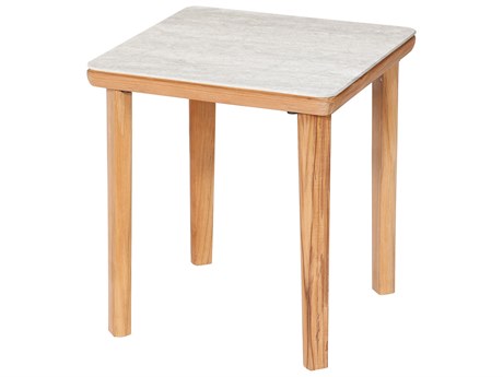 Barlow Tyrie Monterey Side Table - Natural Teak Frame - Frost Ceramic Top