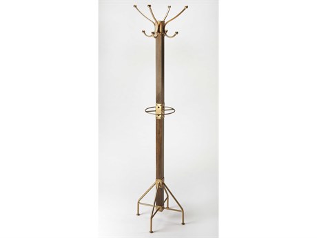 Butler Logan Square Antique Gold Coat Rack with Umbrella Holder