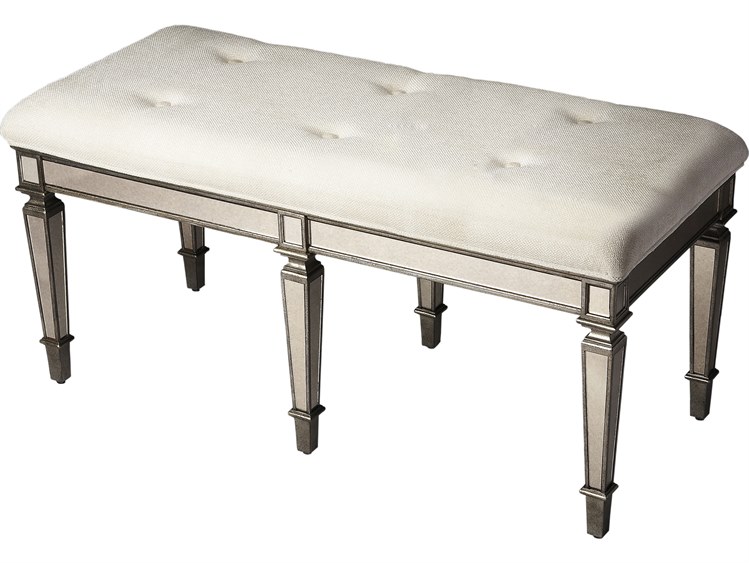 Photos - Garden Furniture Butler Celeste Mirror Silver Upholstered Accent Bench 3034146