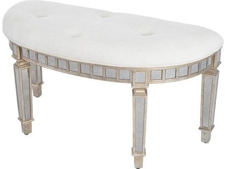 Butler Garbo Mirror Silver Upholstered Accent Bench
