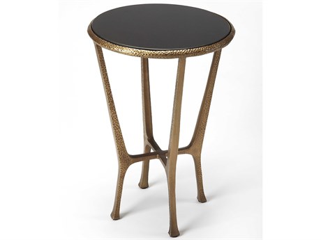 Butler Flavio Round Stone Antique Gold End Table