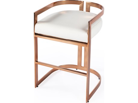 Butler Clarence Rose Gold White Faux Leather Counter Stool