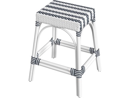 Butler Robias White navy Stripe Rattan Frame Counter Stool