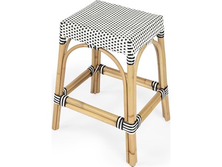 Butler Robias White black Dot Natural Rattan Frame Counter Stool