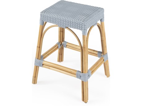 Butler Robias Baby Blue Natural Rattan Frame Counter Stool