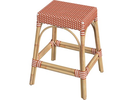 Butler Robias Orange white Dot Natural Rattan Frame Counter Stool