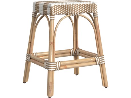 Butler Robias Tan white Stripe Natural Rattan Frame Counter Stool
