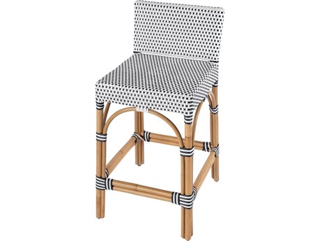 Butler Serienna White navy Dot Natural Rattan Frame Counter Stool
