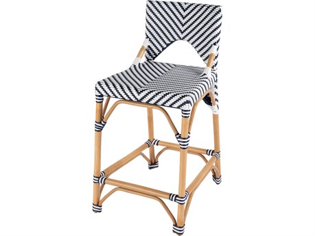 Butler Creanly White navy Dot Natural Rattan Frame Blue Counter Stool