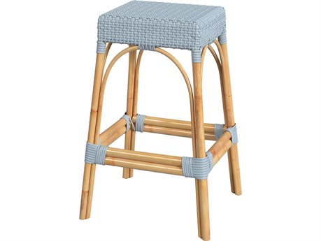 Butler Robias Baby Blue Natural Rattan Frame Bar Stool