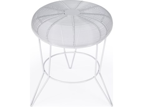 Butler Allen Round Metal White End Table