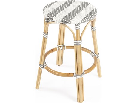 Butler Tobias Gray white Stripe Natural Rattan Frame Counter Stool