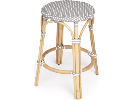 Butler Tobias Gray white Dot Natural Rattan Frame Counter Stool