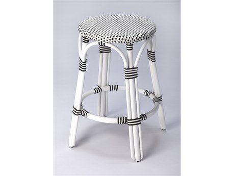 Butler Tobias White black Dot Rattan Frame Counter Stool
