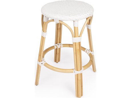Butler Tobias Glossy White Natural Rattan Frame Counter Stool