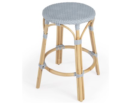 Butler Tobias Baby Blue Natural Rattan Frame Counter Stool