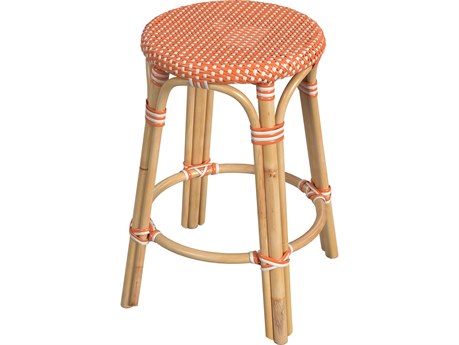 Butler Tobias Orange white Dot Natural Rattan Frame Counter Stool