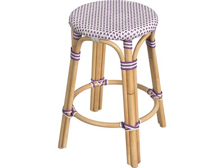 Butler Tobias White purple Dot Natural Rattan Frame Counter Stool