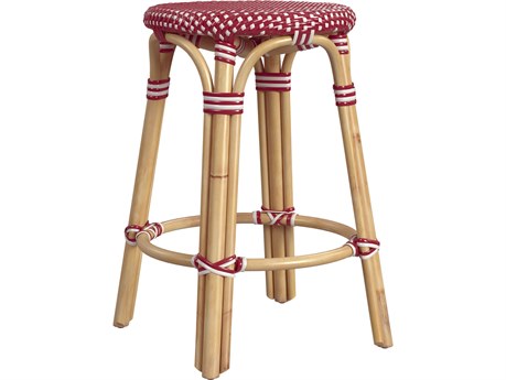 Butler Tobias Red white Dot Natural Rattan Frame Counter Stool