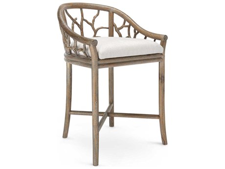 Villa & House Upholstered Mahogany Wood Driftwood Counter Stool