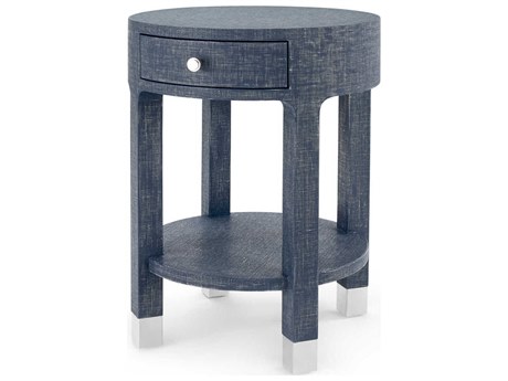 Villa & House Round Wood Washed Blue Steel End Table
